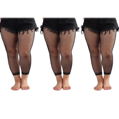 Women's Plus Size Fishnet Stockings 3 Pairs High Waist Stretchy Footless Tights